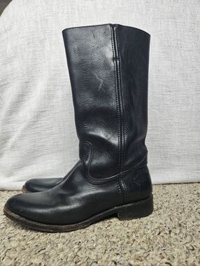 Frye Tall Black Leather Riding Boots Almond Toe Low Heel 4001 Mexico Classic